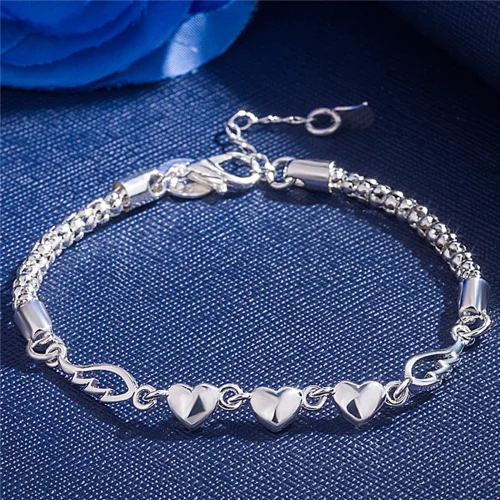1PC Women's 925 Sterling Silver Charm Love Heart Wings Bracelet Bangle Jewelry