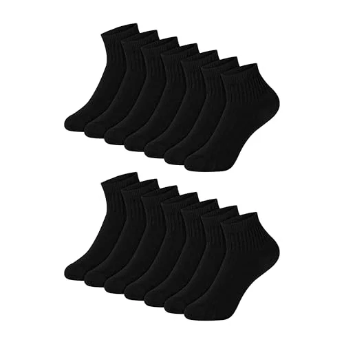 14 Pairs Hanes Boys' Ankle Socks, Stretch-Cotton Moisture-Wicking Cushioned Socks with Reinforced
