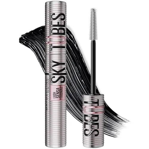 Maybelline Lash Sensational Sky Tubes Tubing Mascara, Extension-Like Lengthening Mascara, 24HR Eye Makeup with Shea Butter & Castor Oil, Very Black, 1 Count