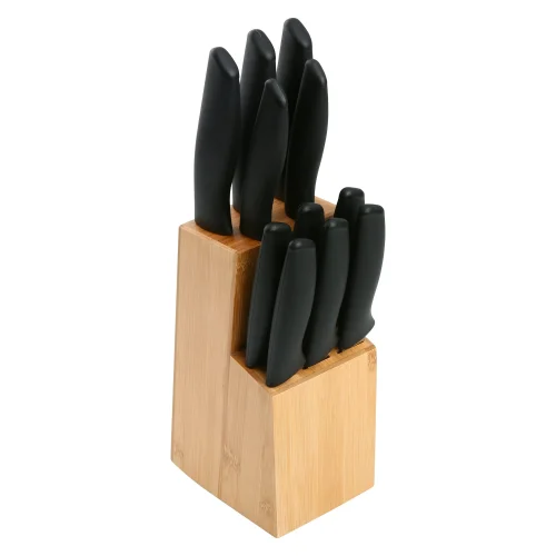 Mainstays 12 Piece Cutlery Set with Soft Grip Handles and Bamboo Storage Block