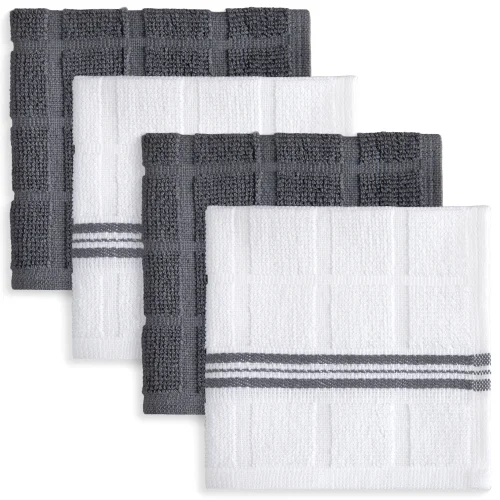 Mainstays 4 Pack Cotton Dishcloths, 12" x 12", Gray & White Stripe