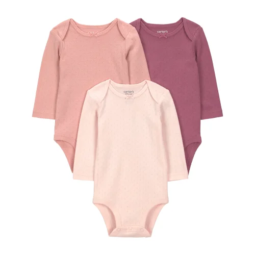 3-Pack Carter's Child of Mine Baby Girl Long Sleeve Bodysuits, Available in Sizes Preemie-18 Months
