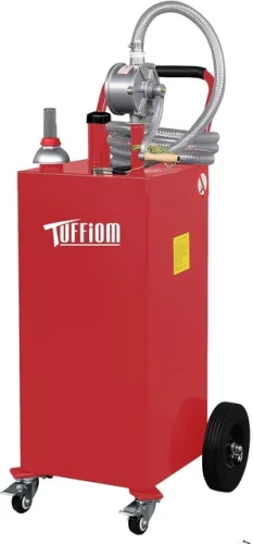 35 Gallon Gas Caddy with Wheels, 11.9ft Hose, and Reversible Rotary Hand Siphon Pump