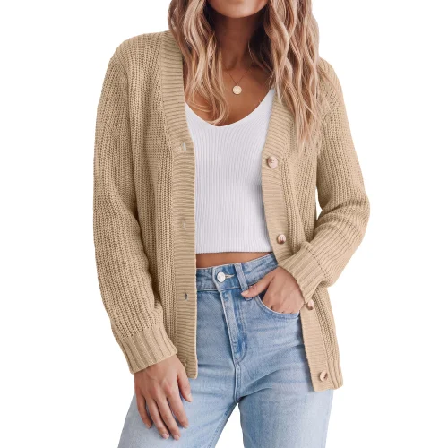 Fantaslook Women's Knit Cardigan Long Sleeve Open Front Button Down Sweater Casual Fall Top