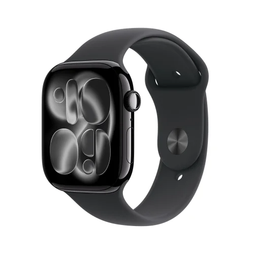 Apple Watch Series 11 [GPS 46mm] Smarwatch with Jet Black Aluminum Case with Black Sport Band - M/L