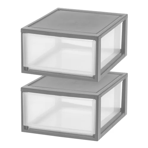 2Pk IRIS 30 Qt Large Plastic Drawers, Stackable and Modular Under Bed Storage Bins, Gray Frame