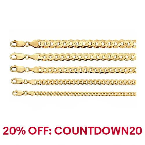 14k Gold Plated REAL Solid 925 Silver Cuban Link Flat Chain 4-8mm 18-30" Italy