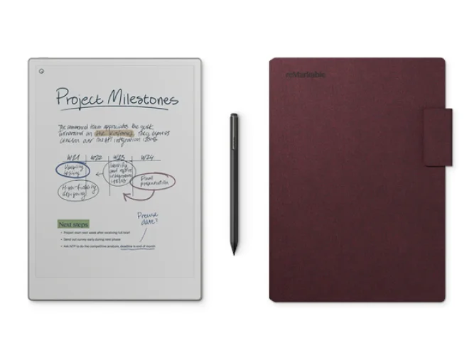 reMarkable Paper Pro 11.8-inch with Marker Plus and Mosaic Folio in Burgundy, Certified Refurbished