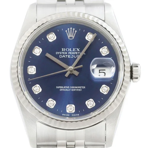 Rolex Datejust 18K White Gold & Stainless Steel Blue Diamond Dial Jubilee Watch Model 16234