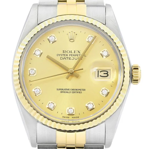 Rolex Datejust Champagne Diamond Dial 18K Gold & Stainless Steel Jubilee Band Watch Model 16013
