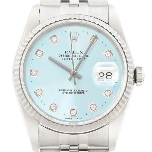 Rolex Datejust 18K White Gold and Stainless Steel Ice Blue Diamond Dial Jubilee Watch Model 16234
