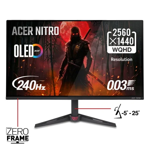 Acer Nitro 27" WQHD (2560 x 1440) QD-OLED Gaming Monitor, AMD FreeSync Premium Technology, 240Hz Refresh Rate, 0.03ms Response Time, 400nits at HDR 10%, DCI-P3 99%, Black, VG277U Xbiip