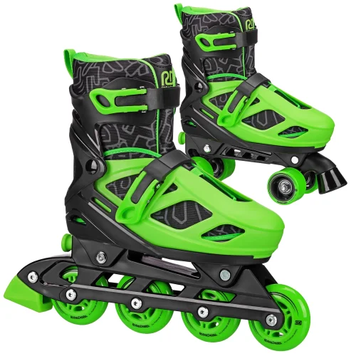 Roller Derby Boys 2-in-1 Roller/Inline Skates Black/Green, Size 3-6