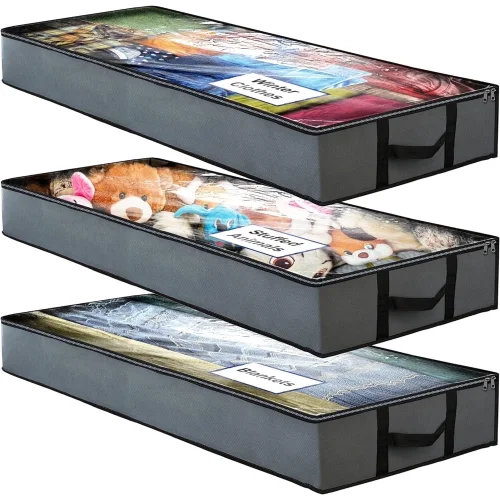 BAOKALER 90L Underbed Storage Bag, 3 Large Foldable Bins with Reinforced Handles for Closet Organizers