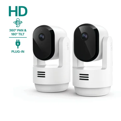 Arlo Essential Indoor Pan Tilt Security Camera (2025 Release) - HD Video, Wired Plug-In Power, 2-Cam