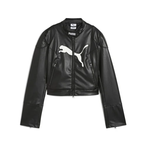 PUMA Future Archive Pleather Racer Full Zip Jacket Womens Size S Casual Athletic Wear