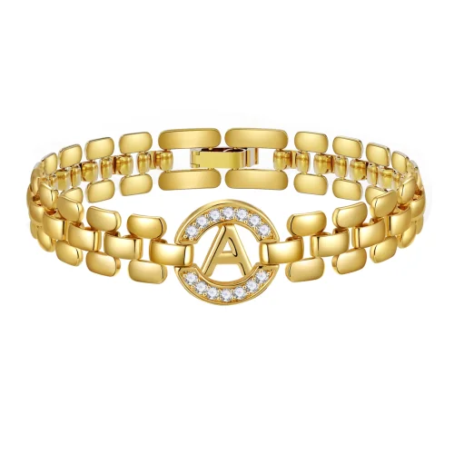 APSVO 18K Gold Plated Initial Charm Bracelet for Women and Girls with Sparkling Cubic Zirconia