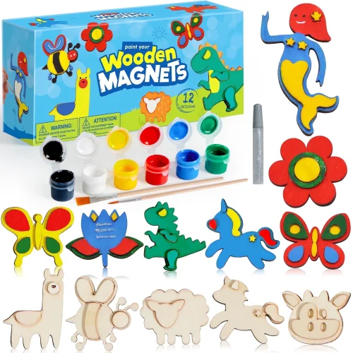 Joyfy 12pcs Painting Kits for Kids, Spring Wood Paint Kit, Crafts Gift for Party Favors, Ages 4+