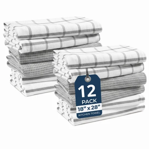 Lane Linen Kitchen Towels Set of 12 - Gray 100% Cotton Thick and Sturdy Hand and Tea Dish Towels