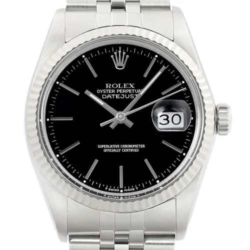 Rolex Datejust 18K White Gold & Stainless Steel Black Dial Jubilee Band Watch Model 16014
