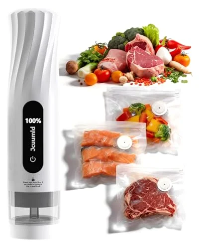 Jcuumld Compact Handheld Vacuum Sealer for Food with 10 Reusable BPA-Free Bags and Charging Cable