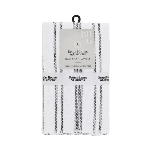4 Pack Better Homes & Gardens Barmop Kitchen Towels, 16 in x 19 in, Rich Black
