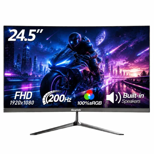 Gawfolk 24.5-Inch Gaming Monitor, Full HD 1080p, 200Hz, IPS Panel, Built-in Speakers, Black