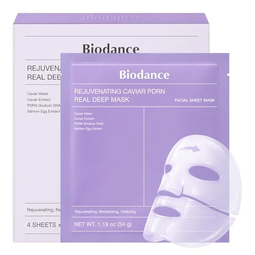 4ea BIODANCE Rejuvenating Caviar PDRN Real Deep Mask, Overnight Hydrogel Face Mask for Skin Firming