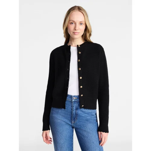 Time and Tru Women's Button Front Textured Cardigan, Available in Sizes XS through XXXL