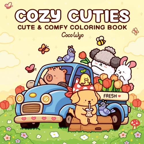 Cozy Cuties: Coloring Book for Adults and Kids, 96 Pages, Paperback, 8 x 8-Inch Size