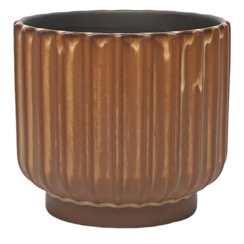 Better Homes & Gardens 9 inch Copper Paul Planter with Ribbed Ceramic Design and Drainage Hole