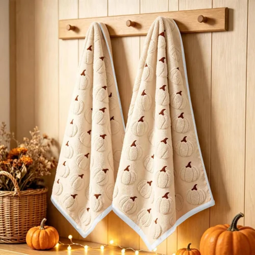 2‑Pack Fall Pumpkin Decorative Kitchen Towels, Absorbent Dish Hand Towels, Farmhouse Seasonal Thanksgiving Halloween Kitchen Counter Home Decor