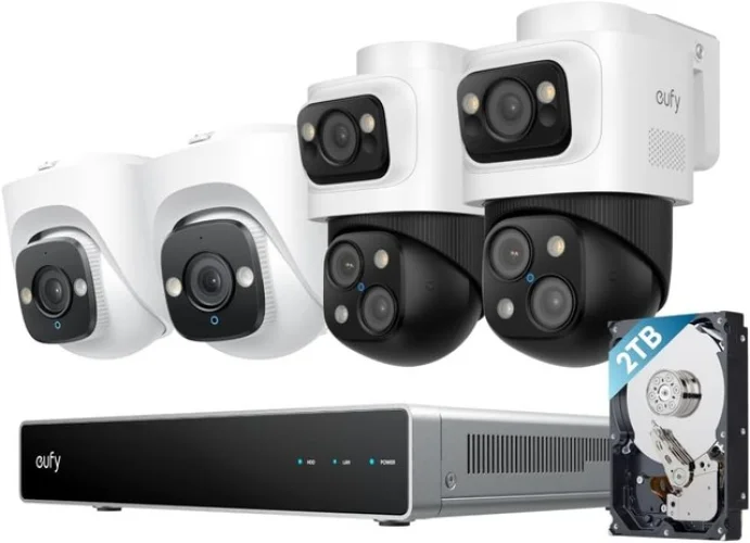 eufy PoE NVR Security System S4 with 2 Bullet-PTZ Cameras, 2 Turret Cameras, 16CH, and 2TB HDD