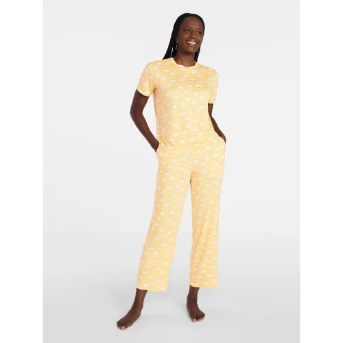 Joyspun Women's Dreamy Soft Collection 2-Piece Short Sleeve Sleep Top and Open Leg Pants Pajama Set