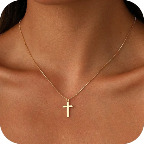 GOSFRY Dainty Small Cross Necklace for Women 14K Gold Plated Box Chain Tiny Smooth Cross Pendant