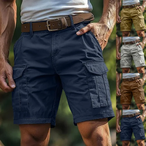 Kctiaxy Gray Mens Hiking Cargo Sweatshorts Lightweight Solid Color Casual Shorts with Pockets