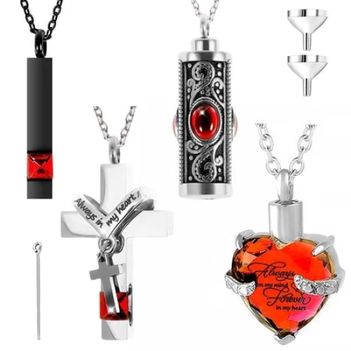 4PCS Tzdxfgl Cremation Urn Necklace Set, Stainless Steel Memorial Keepsake Jewelry for Ashes