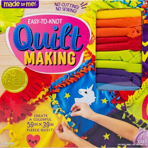 Made by Me Easy-to-Knot Quilt Making Kit with 24 Pre-Cut Fleece Squares and Felt Embellishments