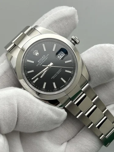Rolex Datejust 41mm 126300 Black Index Dial Smooth Oyster Watch with Papers