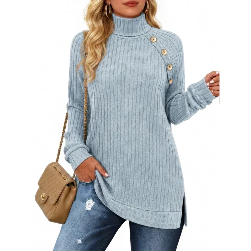 MOYIKO Long Sleeve Turtleneck Casual Tunic Top Lightweight Pullover Fashion Shirt for Women