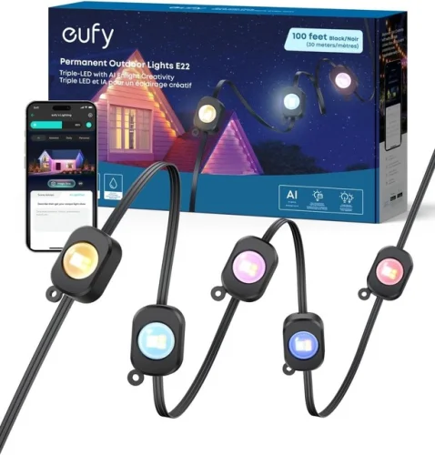 eufy Permanent Outdoor Lights E22 100ft 60 Triple-LED Lights IP67 Rated String Lights