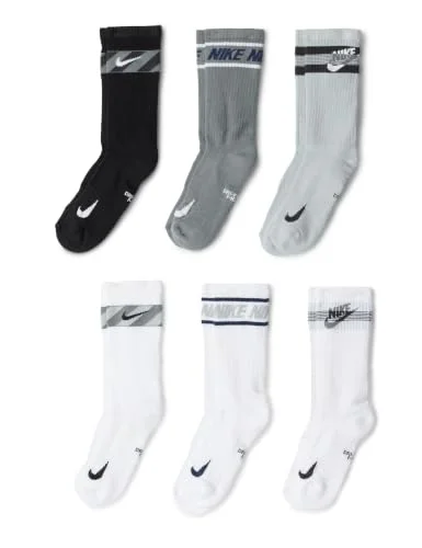 Nike Kid's Everyday Cushioned Crew Sport Socks 6-Pack, Multi-Color, Medium