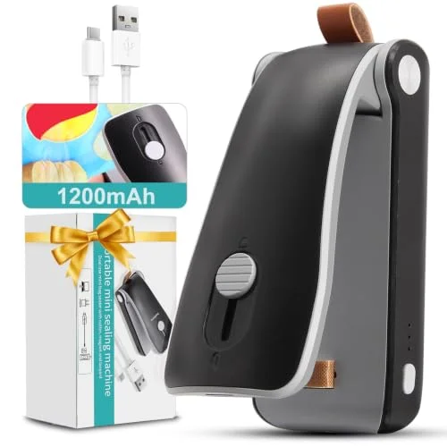 Mini Bag Sealer 2 in 1, Rechargeable Heat Seal with Cutter for Plastic Bags, Snacks & Food Storage