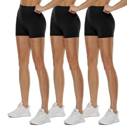 3 Pack Biker Shorts Women - 3"/ 5"/ 8" High Waisted Spandex Black Shorts