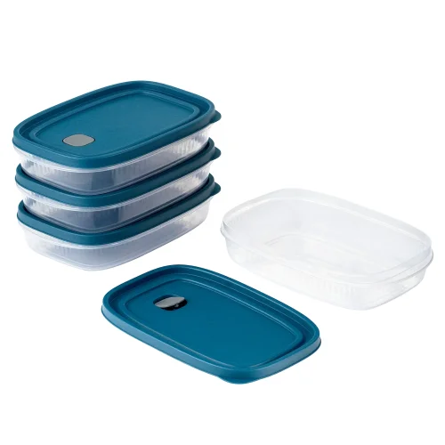 Mainstays Reusable Food Storage Container, Medium Rectangle, Plastic, 4-Pack, 4 Containers with Lids, 5.2 Cups, Ideal for Meal Planning