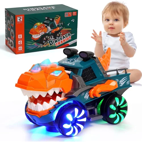 Monster Truck Dinosaur Car Toy with Flashing Lights, Music, and Roaring Sound for Kids Ages 2-6