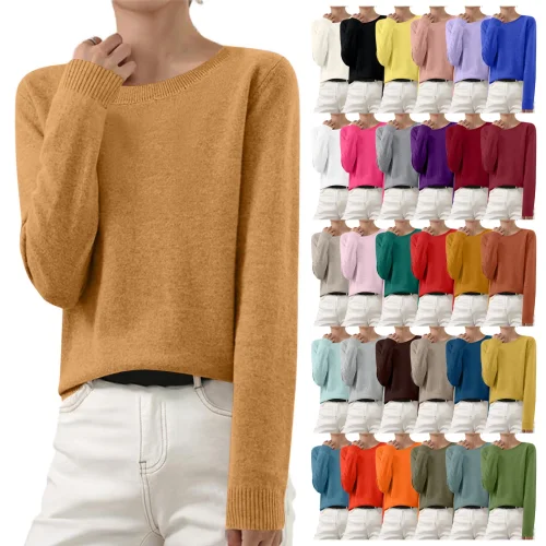 Admvng Womens Long Sleeve Crew Neck Lightweight Casual Sweater Tops, Available in Sizes S to 3XL