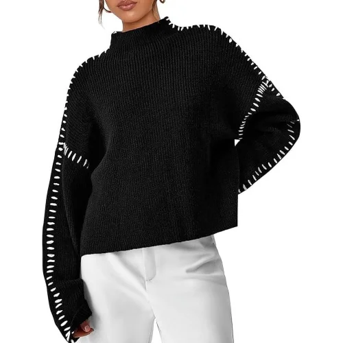PRETTYGARDEN Women's Chunky Knit Sweaters Fall Long Sleeve Mock Neck Oversized Pullover Tops Winter Fashion Clothes