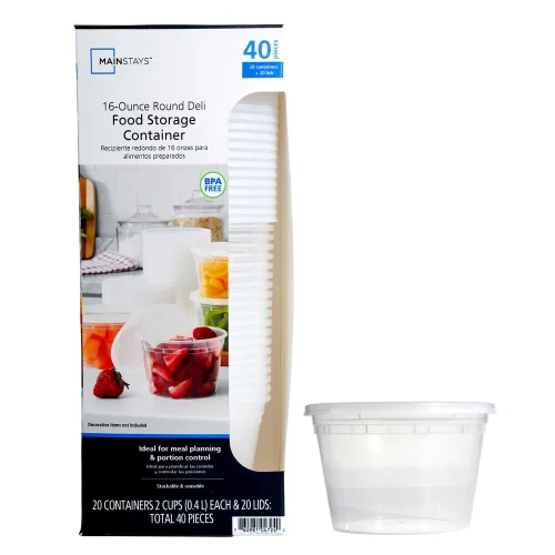 40 Pieces Mainstays Plastic Deli Containers, 16 oz, for Meal Prep and Batch Cooking at Home