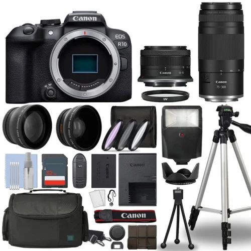 Canon EOS R10 Mirrorless Camera with 18-45mm and 75-300mm Lenses and 32GB Memory Card Value Kit